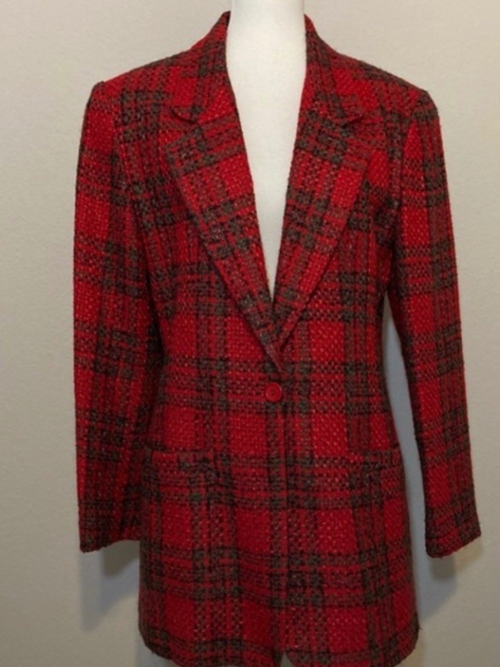 Vintage DIANE VON FURSTENBERG 1980s red plaid blazer wool blend